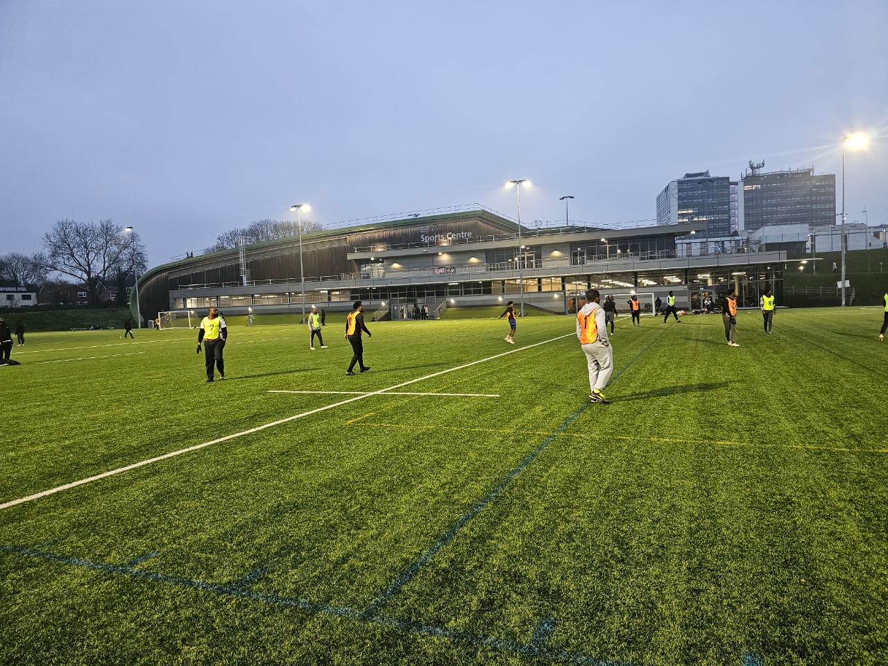 Men taking part in Seniorman football activity